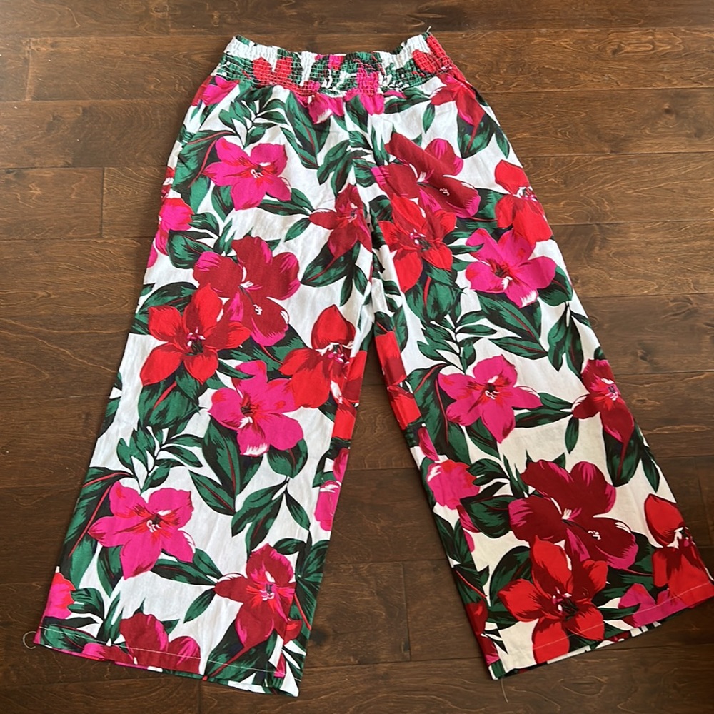 Tahari Womens Floral Hibiscus Print Linen Blend Pants New sz XL - Picture 2 of 2